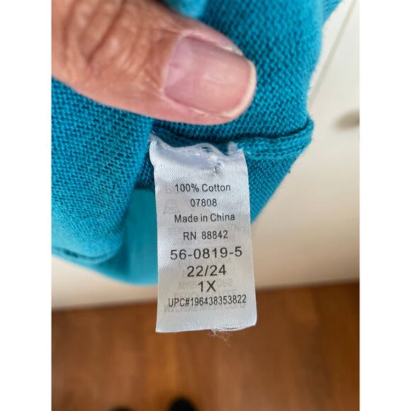 Woman Within aqua blue button front shaker cardigan sweater cotton duster 22/24 - Picture 6 of 7